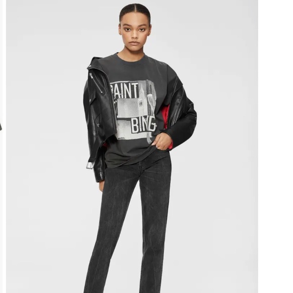 Anine Bing Georgie Washed Black ‘Paint It Bing’ Cotton Tee—L - Picture 10 of 10